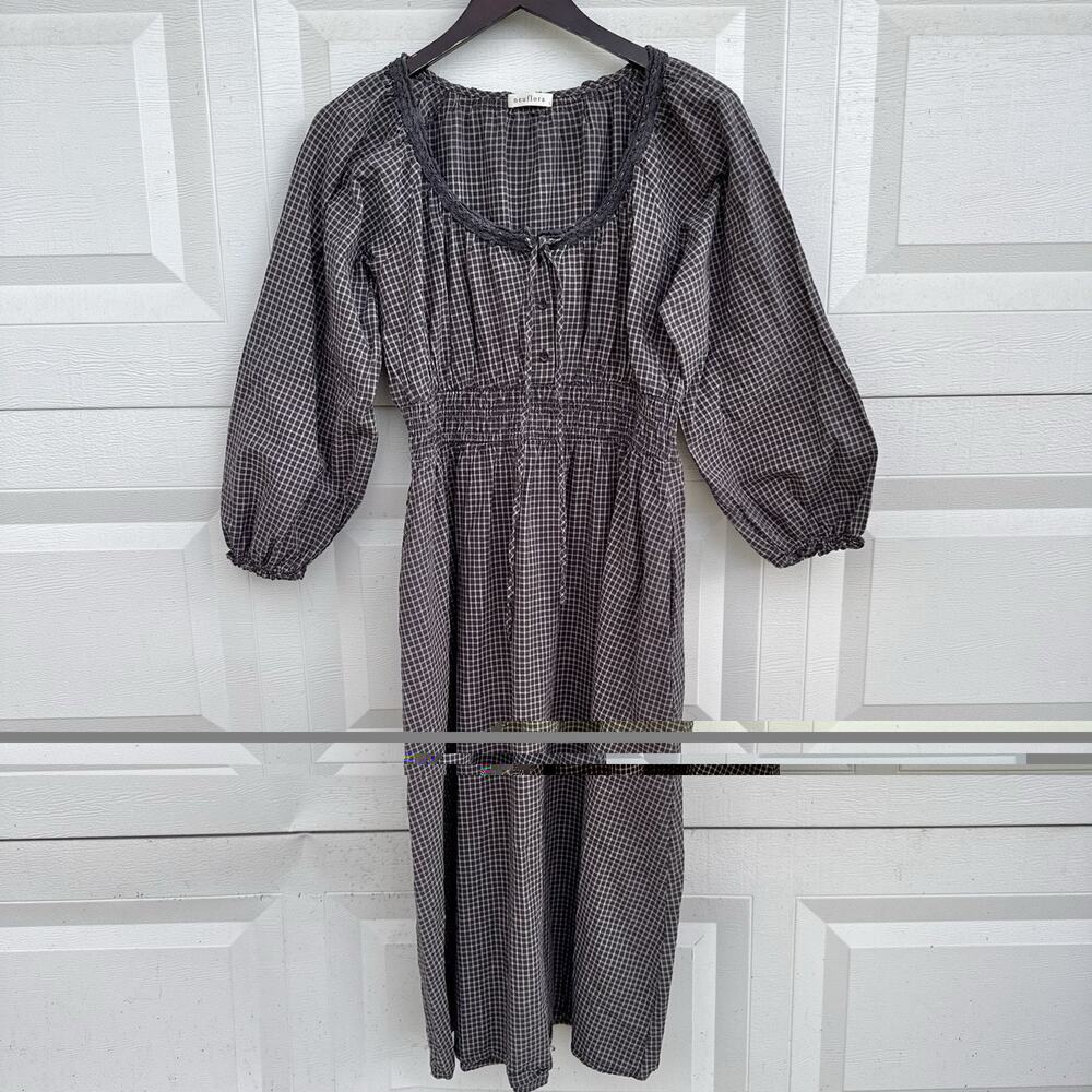 Neuflora Cottage Core Style Plaid Midi Dress Sz L W Pockets